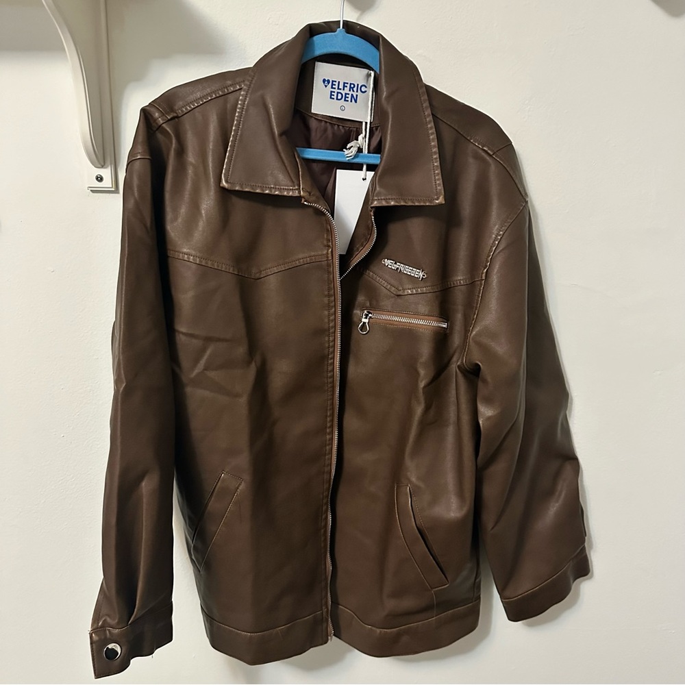 NWT Aelfric Eden Leather Vintage Oversized Unisex Zip-Up Motorcycle Jacket